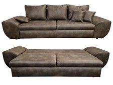 BIG-SOFA mit Schlaffunktion und Bettkasten XXL Couch im Vintage Look in Braun