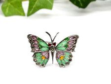 2632 Silber 935 Jugendstil Brosche um 1910 mit Fensteremaille - Schmetterling