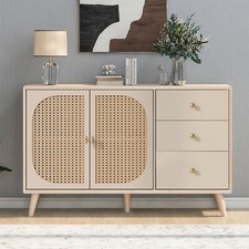 Anrichte Sideboard Kommode Küchenschrank Highboard mit Rattantür & 3 Schubladen