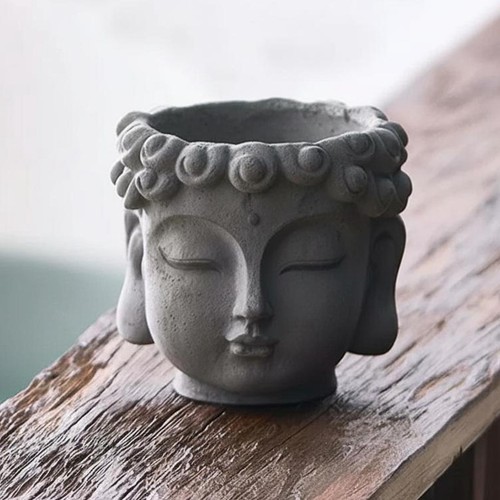 Buddha-Kopf-Blumentopf-Statue