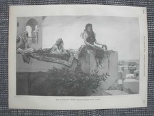 Marokko Terrassen Häuser junge Frauen HOLZSTICH von 1879