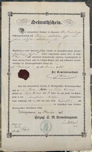 Heimatschein herzogtum - heimatschein,