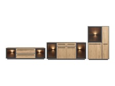 Wohnwand NARDO in Wildeiche Verschiedene Board-Sets Braunglas Softclose mit LED