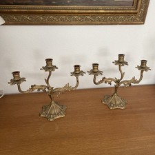 Set Vintage Art Deco Heavy Brass? Bronze? Candelabra 2  Candlestick Arms x3