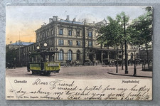 AK Chemnitz Hauptbahnhof Tram Straßenbahn Pferdekutsche, gelaufen 1905
