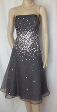 Seidenkleid 42 grau silber Strass Hochzeit Seide Cocktail Abend Kleid Monsoon