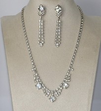 Vintage Schmuck-Set Gablonzer Strass Kette & Lange Ohrclips