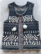 Strickweste Damen Gudrun Sjöden Wolle Gr. S  schwarz/grau mit Blumenmuster 