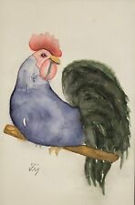 HAHN original Aquarell Zeichnung mit Rahmen Gockel Tier Vogel 