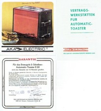 AKA Elektro Dresden Bedienungsanleitung für Toaster E 20 DDR 1979 + Beilagen