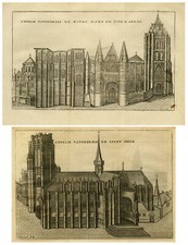 2 antike Drucke - Ansichten der Kathedralen von Saint Omer und Arras - Devel - 1697
