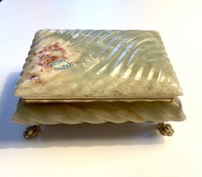 Grüne Onyx-Marmor-Schmuckschatulle mit vergoldeten Löwenfüßen