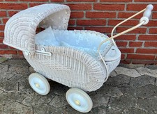 Alter Puppenwagen Babywagen Rattan Korbwagen Vintage Shabby Weiß 50er Jahre