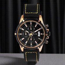 ELITE Herren Chronograph Armbanduhr Ø45 blau silber Echtes Leder Datum Watch