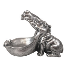 Deko Figur Dekoobjekt Skulptur Statue Schale Nilpferd Hippo Flusspferd silber