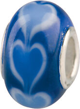 Charlot Borgen Glas Kugel mit Silberkern Herzen GPS 08 Blau Murano Bead