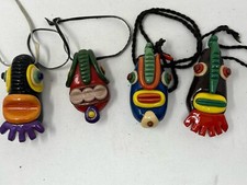 Vier außergewöhnliche Keramik Anhänger Pendant Schmuck 70er Vintage Handarbeit