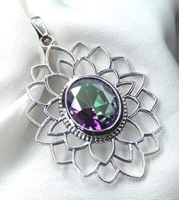 Anhänger 925 Silber großer, fac. Mystic Topas im edlen Blüten Design UNIKAT NEU