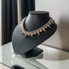 KETTE Modekette Schlauch Silberfarben/STACHEL Punk Modeschmuck 