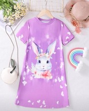 Mädchenkleid  lila mit Hase - Bequem Sommer Druck Tunic 128/134  Neu