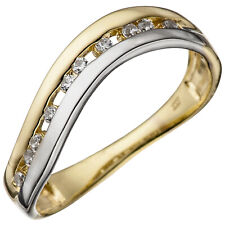 Damen Ring 333 Gold mit Weißgold bicolor 8 Karat Zirkoniasteine geschwungen neu