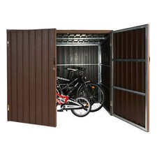 B-Ware WPC-Fahrradgarage MCW-J29, Fahrradbox, Metall 4 Räder 172x213x160cm braun