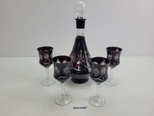 1x Karaffe 4x Wein-Gläser Überfang handgeschliffen 50er 60er weinrot #2511157