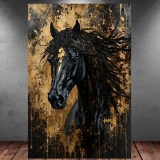 LEINWAND BILD ER XXL ABSTRAKT PFERD MUSTANG SCHWARZ GOLD WAND POSTER P1165