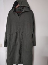 Essenza Bademantel Reißverschluss Kapuze Xl grün Khaki Baumwolle Taschen Brustwe