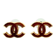Chanel CC Logo Ohrstecker mit roter Emaille Gold / sehr gut