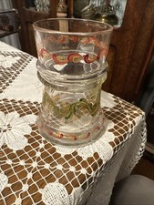 Antiker Glas Bierkrug  Emaill Malerei florale Verzierung