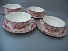 Crown Ducal 4 Suppentassen mit Untertassen BRISTOL rot England Blumendekor