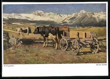 Künstler-AK Giovanni Segantini: Ochsen an der Tränke 