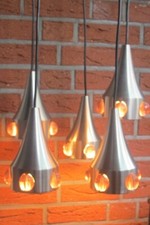 Deckenlampe Kaskadenlampe Hängelampe Edelstahl Glaskugeln Tulip Vintage 70er