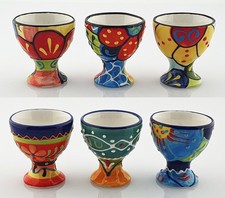 6er-Set Keramik Eierbecher im mediterranen Design handbemalt