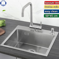 Einbauspüle Küchenspüle Edelstahl Spülbecken Spüle mit Ablaufgarnitur 50 x 45 cm