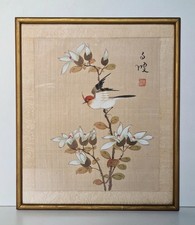 Gemälde Auf Seide Vogel