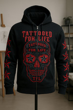 Tattooed For Life Hoodie XL Skull Sterne Schwarz Rot – Biker Gothic Halloween
