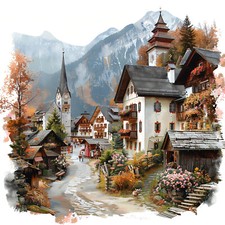 Wandbild Dorf Berge Alpen