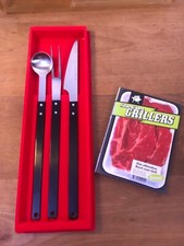 Vintage WÜSTHOF Palisander Dreizack Grillbesteck Messer Grillset BBQ 70er OVP