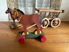 (RB)5025-4835, Pferde auf Rädern und Holz Wagen, Spielzeug, Deko