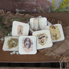 Vintage Holzuntersetzer Set