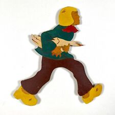 Seltener Hans im Glück Midcentury Laubsägearbeit Figur Junge Märchen-Holzbild
