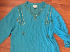 TUNIKA / Strandkleid  Türkis - Blau /goldene Pailletten / Strand & Sommer Gr. XL