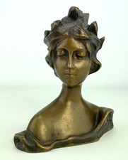 Jugendstil Bronze Figur Büste Dame mit Siegeskranz Art Déco um 1890-1910