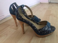 High Heels - Plateau - Peep Toe - Jeans - Blau - Kork - 38