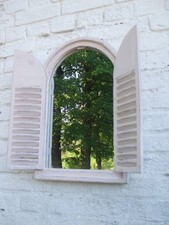 Shabby-Style - Wandspiegel, Fensterläden, Landhausstil, creme oben abgerundet