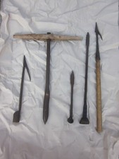 5 Uraltes Zimmermann Werkzeug Bohrer Haken handgeschmiedet Punzen