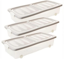 3er Set Unterbettboxen mit Rollen 80x40x17cm – 32L – Transparent/Sand