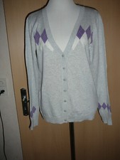 ESPRIT Strickjacke Gr.L Grau,Flieder,Weiß,  Rauten,Karo Neu#